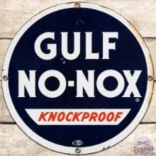 Gulf No-Nox Knockproof SS Porcelain Gas Pump Plate Sign