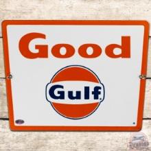 Good Gulf Gasoline SS Porcelain Pump Plate Sign w/ Logo