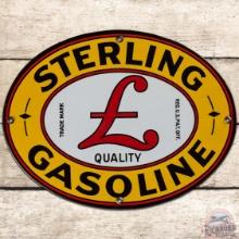 Sterling Quality Gasoline SS Porcelain Pump Plate Sign w/ Logo