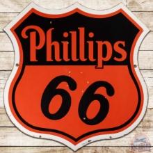 1957 Phillips 66 30" DS Porcelain Shield Sign w/ White Border