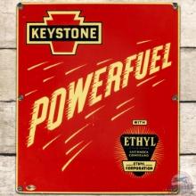 Keystone Powerful More Power to You! SS Porcelain Gas Pump Plate Sign w/ Ethyl