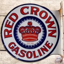 Red Crown Gasoline DS Porcelain Flange Sign w/ Logo