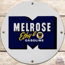 Rare Melrose Ethyl Gasoline SS Porcelain Pump Plate Sign w/ Logo