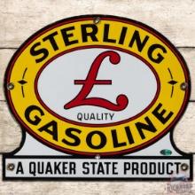 Sterling Quality Gasoline "Quaker State Product" SS Porcelain Pump Plate Sign