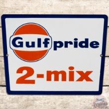 Rare Gulfpride 2-Mix SS Porcelain Gas Pump Plate Sign w/ Logo