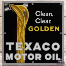 Texaco Motor Oil Clean Clear Golden SS Porcelain Sign