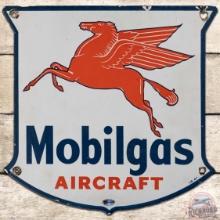 1947 Mobilgas Aircraft SS Porcelain Gas Pump Plate Sign w/ Pegasus