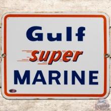 Gulf Super Marine SS Porcelain Gas Pump Plate Sign w/ Speed Lines