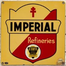 Imperial Refineries Ethyl Gasoline SS Porcelain Pump Plate Sign