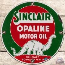 Sinclair Opaline Motor Oil 11" SS Porcelain Sign w/ White Dino