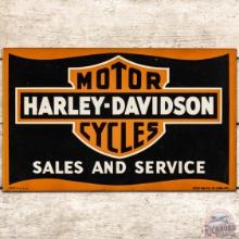 Harley Davidson Motor Cycles Sales and Service DS Tin Flange Sign w/ Logo