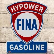 1957 Fina Hypower Gasoline Keyhole SS Porcelain Pump Plate Sign