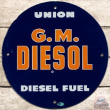 Union G.M. Diesol Diesel Fuel SS Porcelain Gas Pump Plate Sign