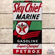 1955 Texaco Sky Chief Marine Gasoline w/ Petrox SS Porcelain Pump Plate Sign