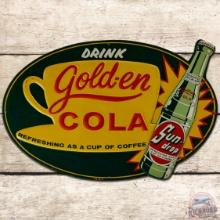 Drink Golden Cola Die Cut Embossed SS Tin Sign w/ Coffee Cup & Bottle