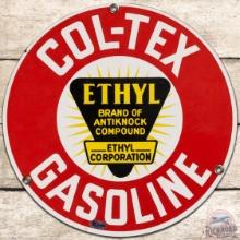 Coltex Ethyl Gasoline SS Porcelain Pump Plate Sign