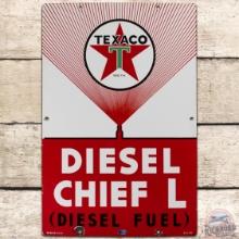 1955 Diesel Chief L SS Porcelain Gas Pump Plate Sign "White T"