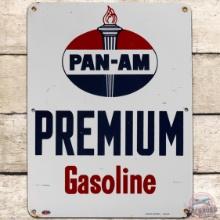 Pan-am Premium Gasoline SS Porcelain Pump Plate Sign w/ Logo