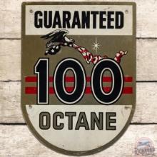 Guaranteed 100 Octane SS Tin Pump Plate Sign w/ Eagle & USA Flag