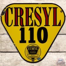 Cresyl 110 Ethyl Gasoline SS Porcelain Pump Plate Sign w/ Logo