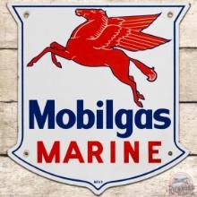 Mobilgas Marine SS Porcelain Gas Pump Plate Sign w/ Pegasus