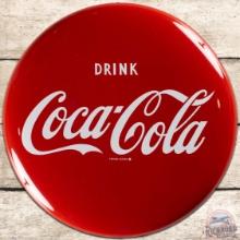 NOS 1953 Drink Coca Cola 16" SS Tin Button Sign