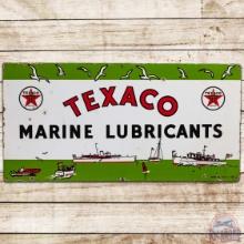 1936 Texaco Marine Lubricants SS Porcelain Sign w/ Seagulls & Ships "Black T"