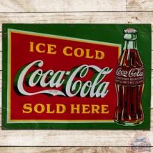 1932 Ice Cold Coca Cola Sold Here Emb. SS Tin Sign w/ Christmas Bottle