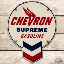 Chevron Supreme Gasoline SS Tin Pump Plate Sign w/ Hallmark
