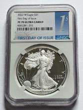 2022-W American Silver Eagle NGC PF70 Ultra Cameo First Day of Issue
