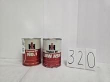 2 IH empty cans engine oil no. 1 & engine oil low ash good & fair condition