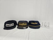 Set Of 3 Hats Various Goodyear Logos Fair Condition