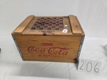 Wooden Crate Coca Cola Atlanta Ga With Checkboard Lid And 24 Wooden Checkers Good Condition