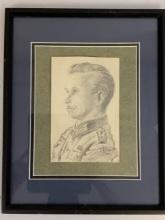 WWII GERMAN FRAMED PENCIL DRAWING OF A SOLDIER SIGNED AND DATED 1942