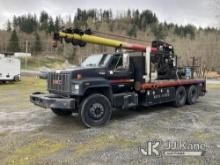 Telescopic Sign Crane rear mounted on 1996 GMC C7500 Flatbed/Utility Truck Runs, Moves)(Generator Wi