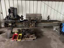THE HAMILTON MACHINE TOOL CO. LATHE, 8' BED, 18'' SWING, NO MOTOR, INCLUDES VARIOUS TOOLING & CHUCKS, 1-1/2'' SPINDLE BORE, NO MOTOR
