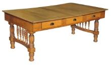 Country Store Oak Drapers Table, baluster legs w/concave turned gallery end