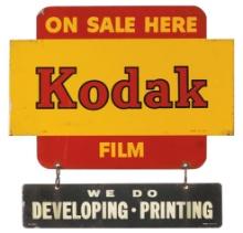 Drugstore Kodak Flange Sign, litho on diecut tin for film w/developing-prin