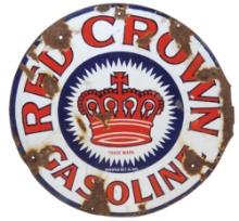 Petroliana, Red Crown Gasoline Sign, DSP on steel w/flange absent, pat 1915, Fair cond w/losses