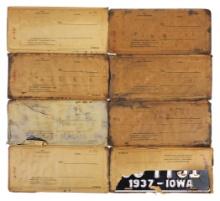 License Plates (8), all Iowa, 7-1937, 1-1933, 2-plate sets, pressed steel,