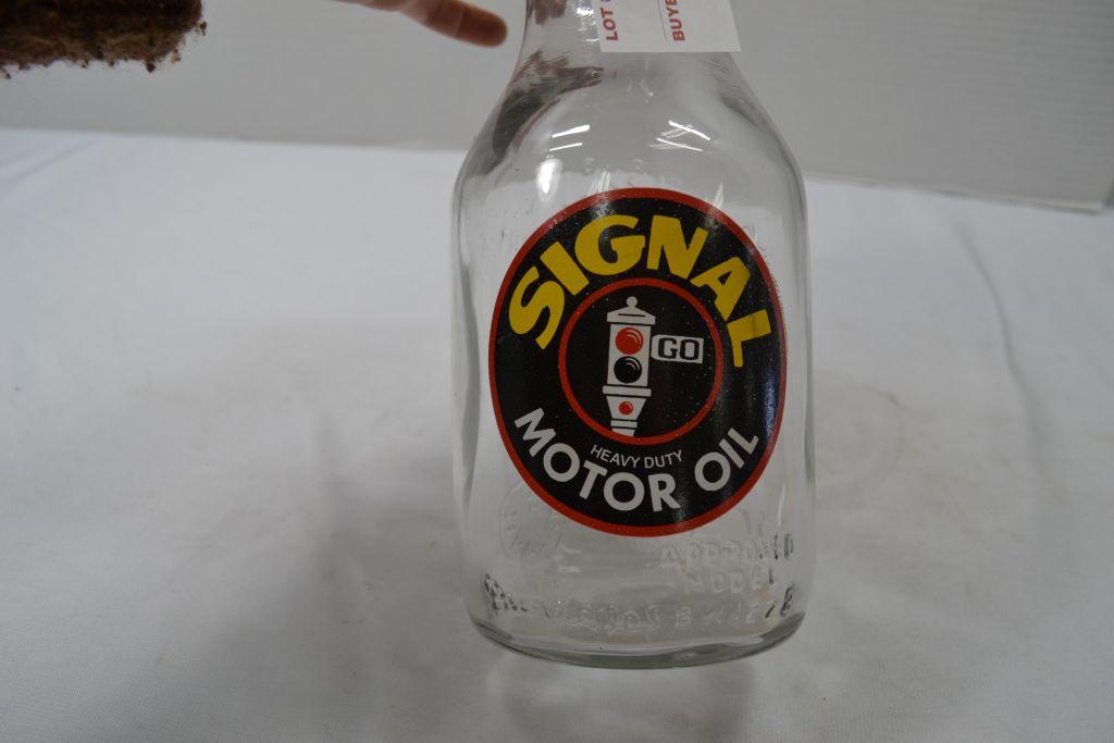 Signal Heavy Duty Motor Oil, Reproduction? 1 Quart Glass Oil Bottle Fill Arrow Spout Stop Lite, 14"