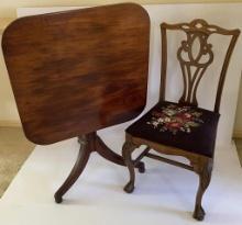 CHIPPEDALE STYLE SIDE CHAIR & VINTAGE TILT TOP TAE