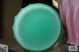 Green overlay milk glass vase