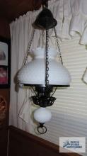 Milk glass hanging lamp