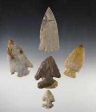 Set of 5 points found over 50 years ago in Jackson Twp., Owens Co., Indiana. 1 is broken & glued.