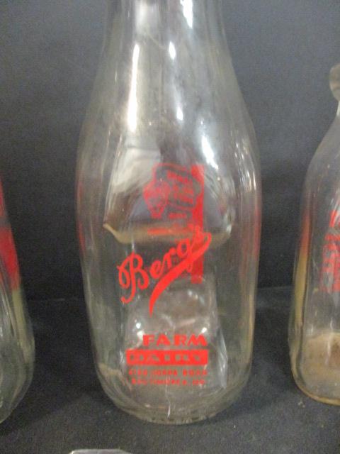Old Berg's Farm Dairy Glass Milk Bottles w/ Paper Caps