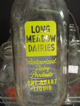 Vintage Milk Bottle Carrier with Six Glass Bottles