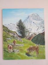 Vintage Original Cow Pastoral Canvas Painting