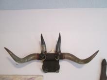 Vintage Unique Steer Horn Hat Rack Wall Hanging