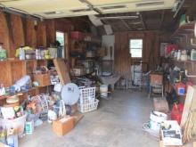 Garage Contents- Mower Parts, Gas Cans, Grill